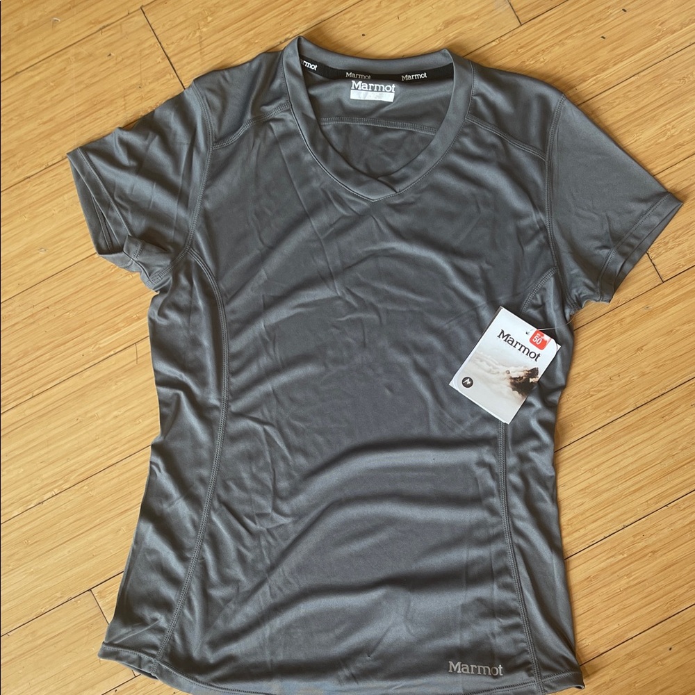 Marmot Women's Short Sleeve V-Neck Tee — Gray UPF/UV 50